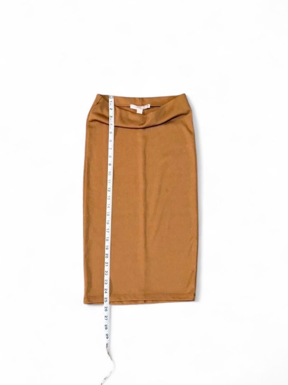 Forever 21 Tan Ribbed Midi Skirt with Elastic Waistband Sz S